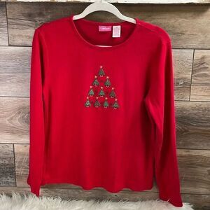 Cappagallo Ladies Holiday Christmas Trees Top, Size Medium, Red and Green